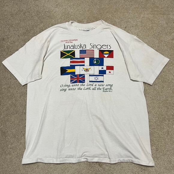 Vintage 90s Junaluska Singers Multi Flag Gospel Graphic Tee XL - Picture 1 of 6